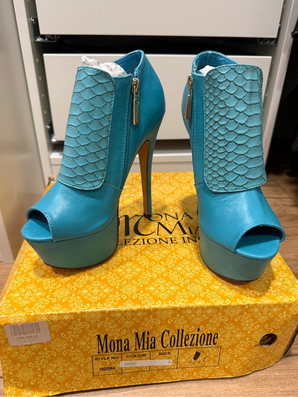 Teal Platform Peep-Toe Booties